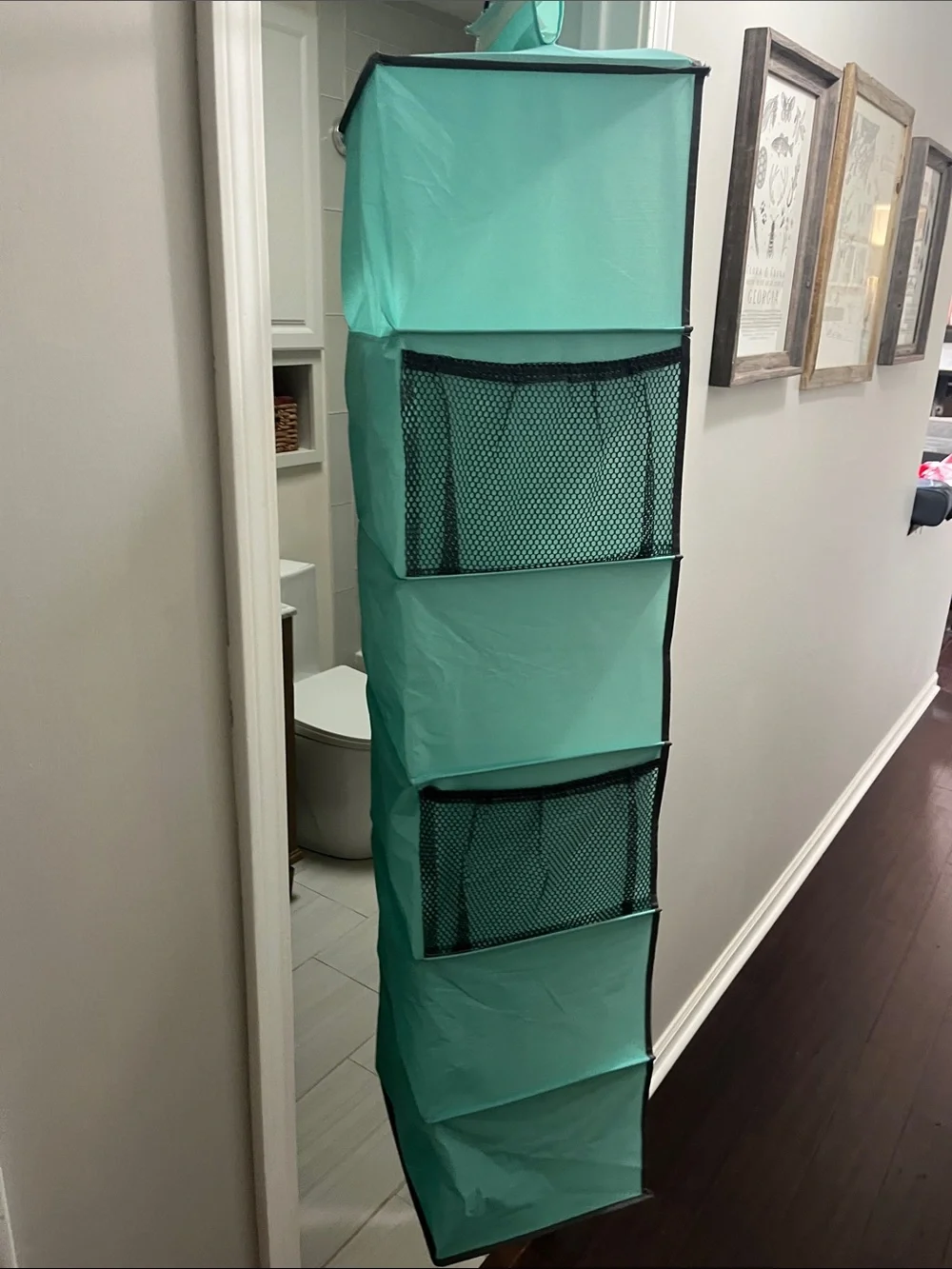 Foldable Turquoise Hanging Closet Organizer - 6-Tier Fabric Shelves